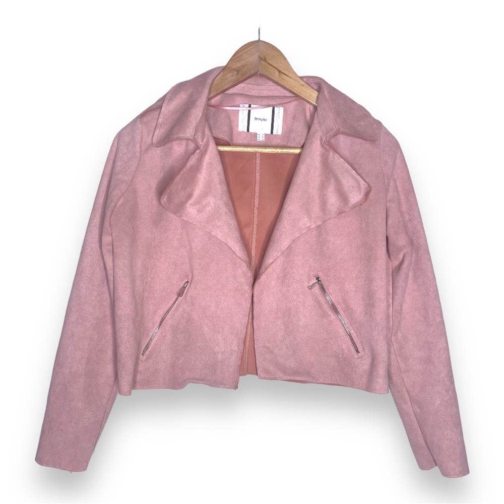 Jennyfer Blush Pink Faux Suede Cropped Moto Jacket
